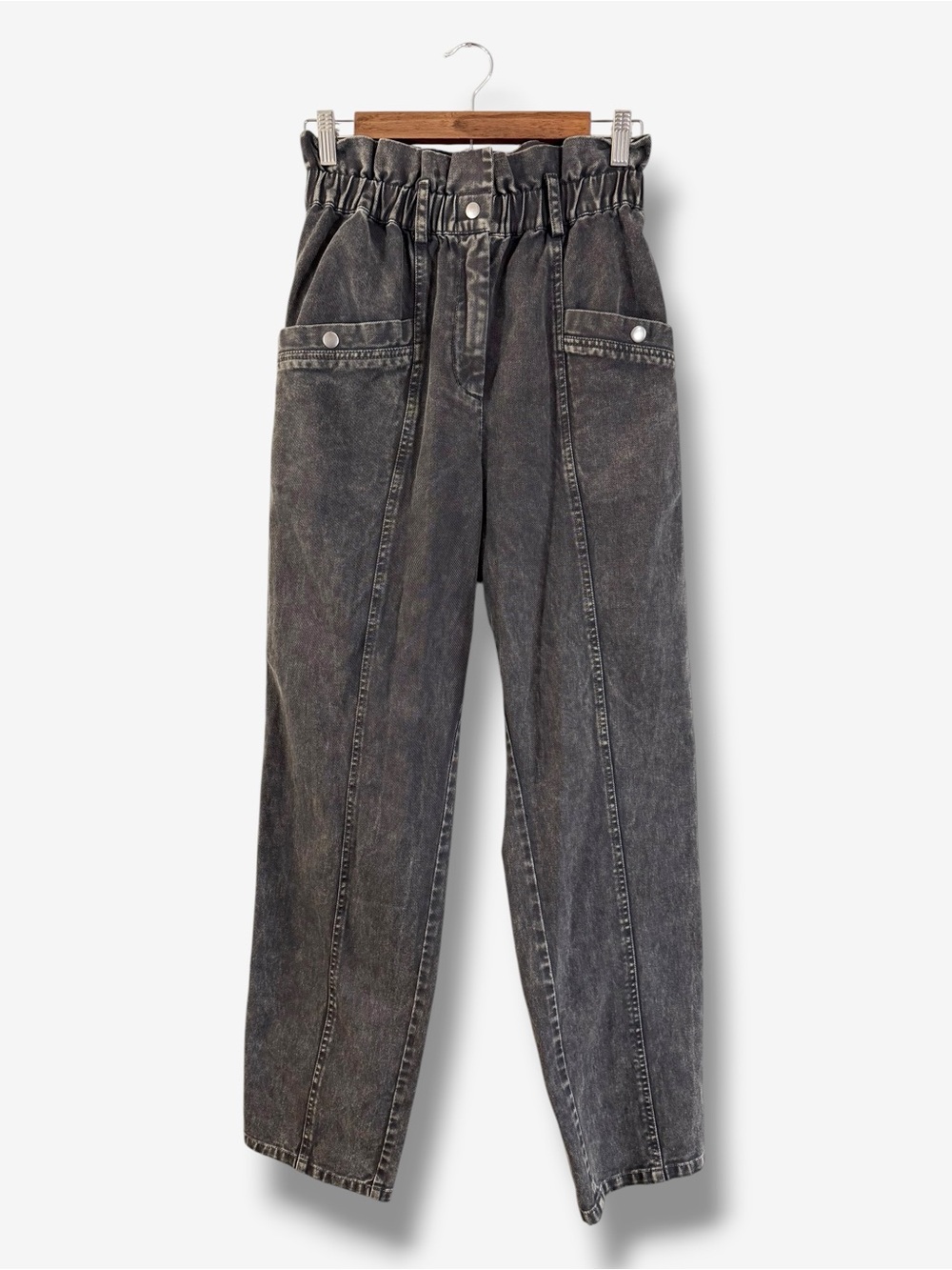 Sea New York Idun Denim Pants Size 4 Graphite High Waist Paperbag Straight Leg